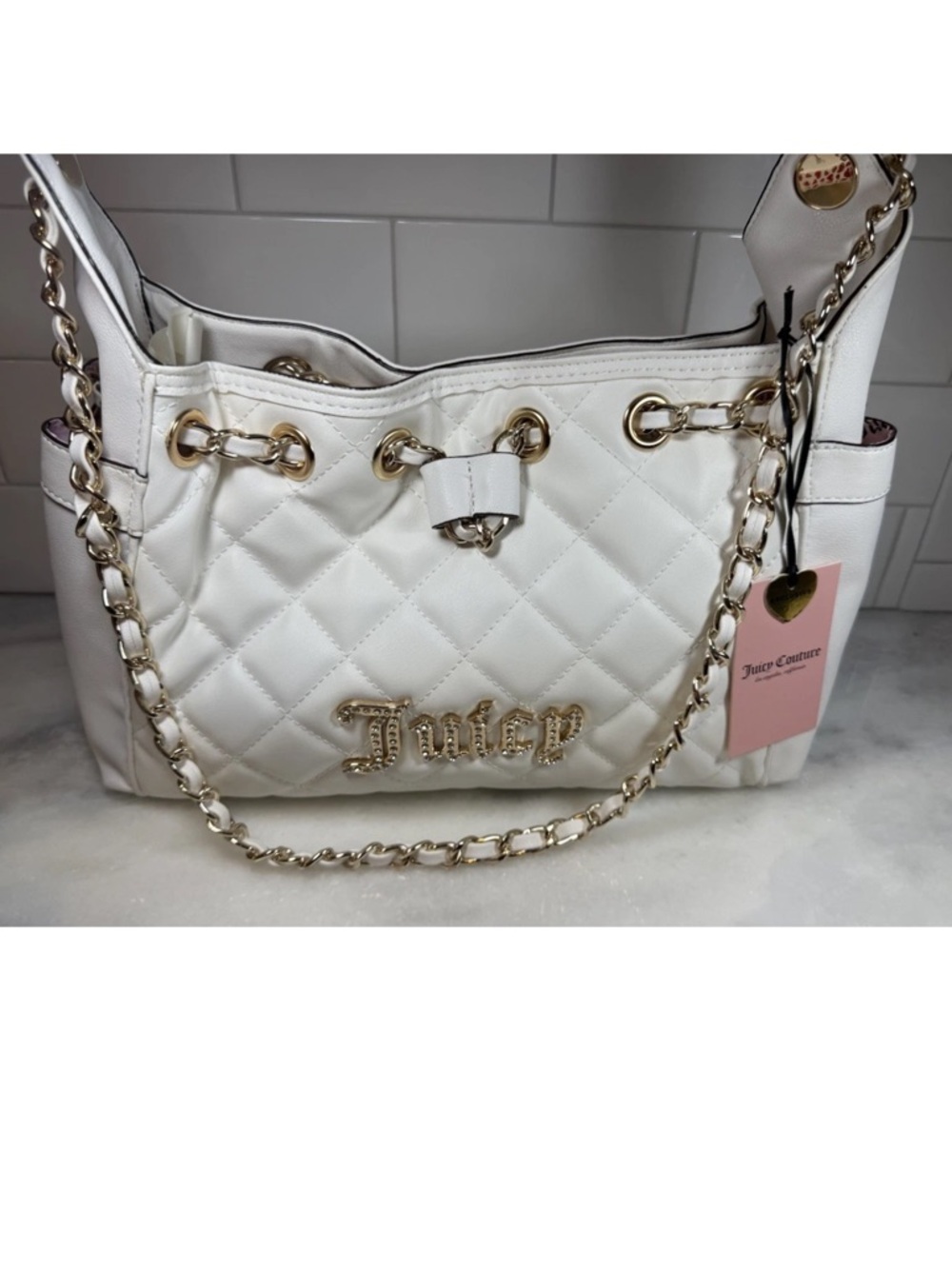 NEW JUICY COUTURE FASHION ICON BUCKET BAG ANGEL WHITE NWT